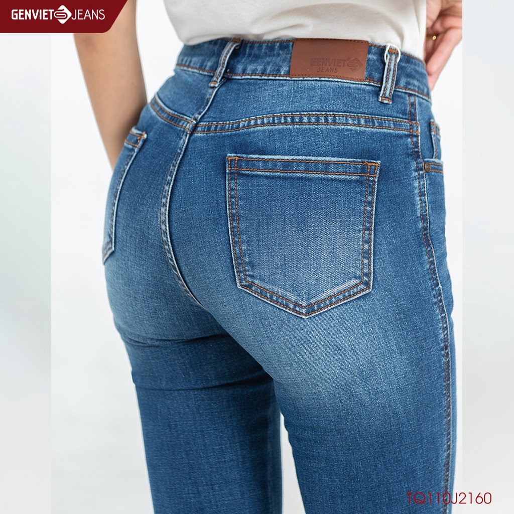 Quần Jeans Nữ Trơn Dáng Loe Vẩy Xỏa Tưa Gấu Chất Bò Mềm Cao Cấp Đôc Lạ Sang Chảnh Genviet TQ110J2160