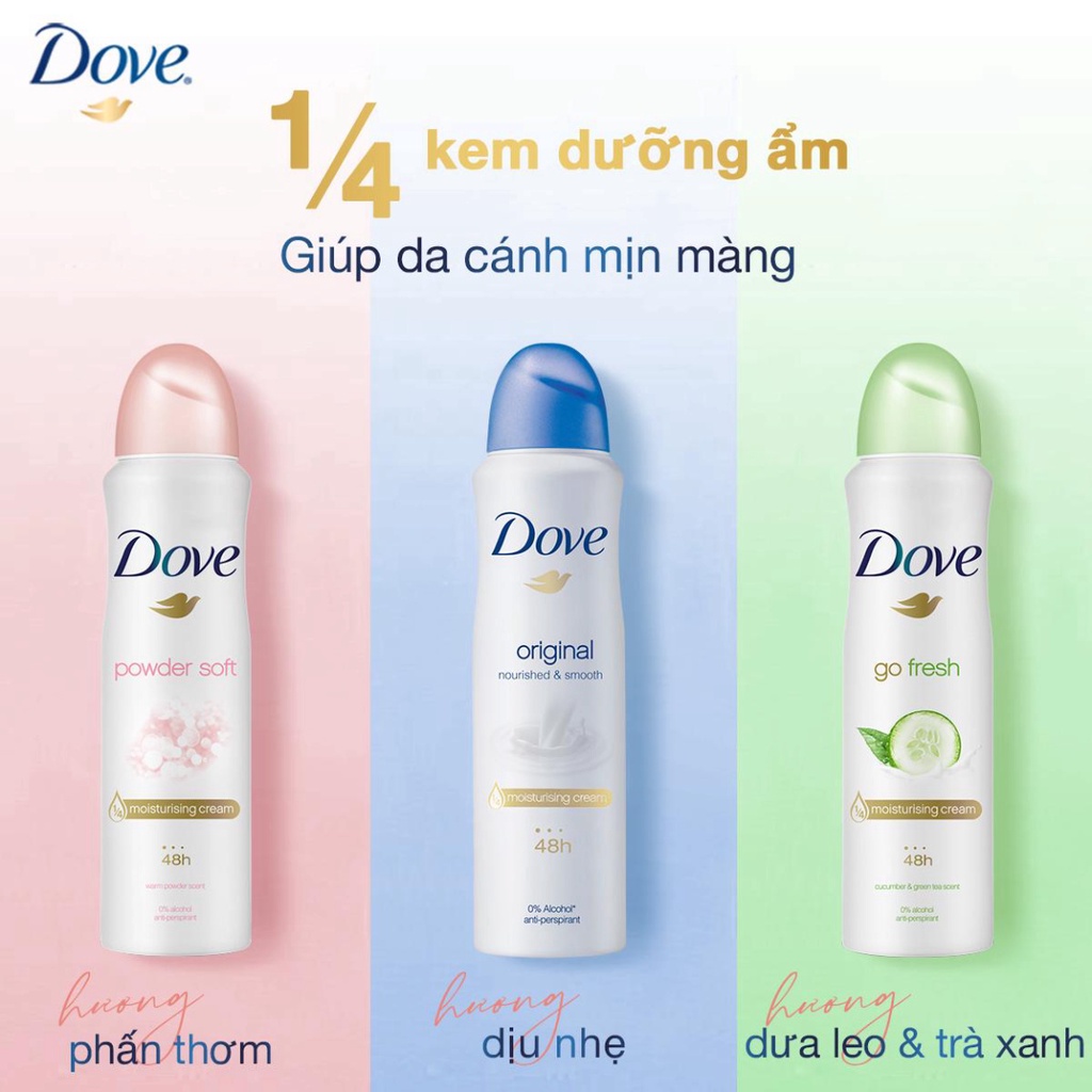 Xịt khử mùi Dove Dưỡng da Sáng mịn dành cho nữ, 150ml