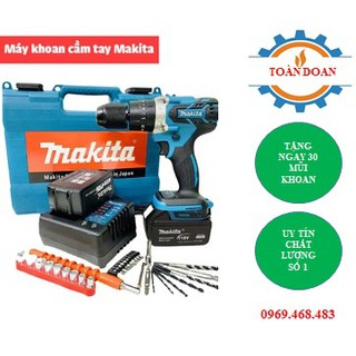 Bộ khoan pin bắt vít Makita 118V không chổi than tặng kèm phụ kiện 30 món.