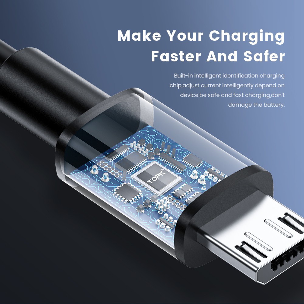 Dây cáp sạc Micro USB TOPK AN02 TPE Gel silica chất lượng cao cho Xiaomi OPPO VIVO