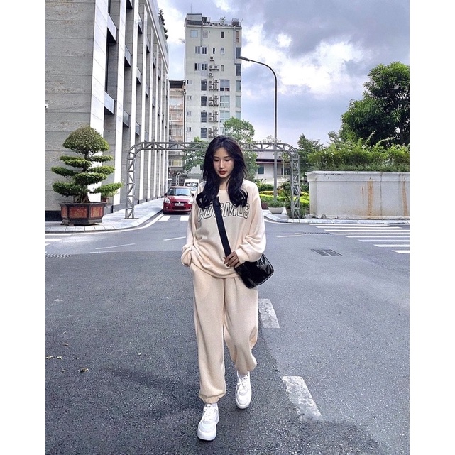 Set Nỉ Cosmos L.Y Store Unisex  🌸 Bộ đồ quần ống boom áo dài tay hoodie form rộng nam nữ Ulzzang 🌸