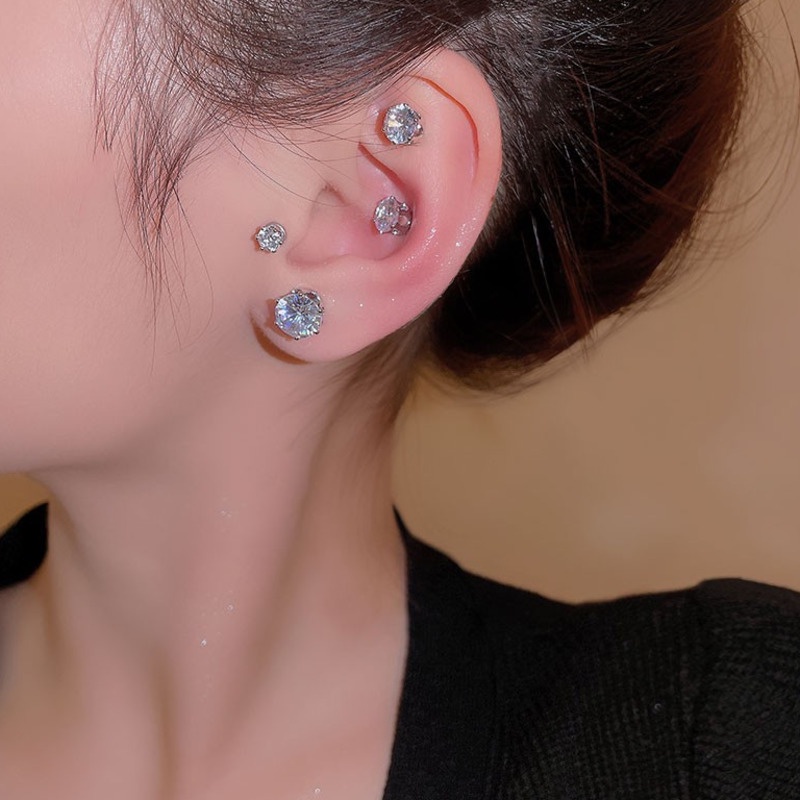 Khuyên Vành Tai Nam Châm Đính Đá Sang Trọng Phong Cách Harajuku