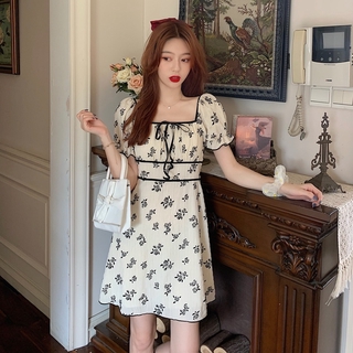 Đầm chiffon cổ vuông in họa tiết hoa thời trang mùa hè xinh xắn cho nữ