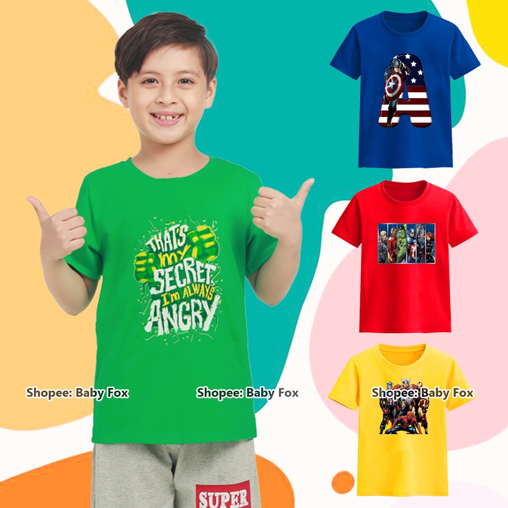 Áo thun bé trai size nhí, trung, đại 100% cotton, thương hiệu BABY FOX, hình siêu anh hùng, người sắt  h
