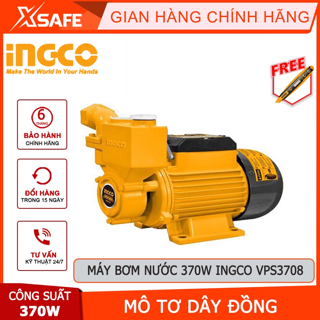 Máy bơm nước INGCO VPS3708 Máy bơm tăng áp 370W (0.5HP), chiều cao bơm 32m, mô tơ dây đồng, độ hút sâu 8m tăng áp lực