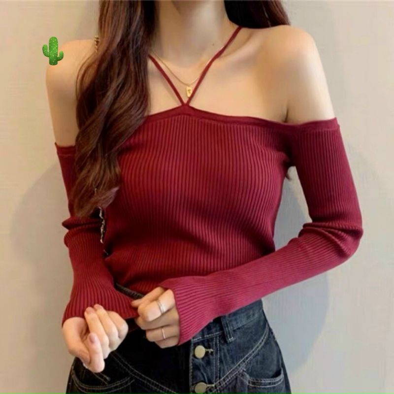 Áo bẹt vai màu đỏ đô sang chảnh đón tết xuân🥳