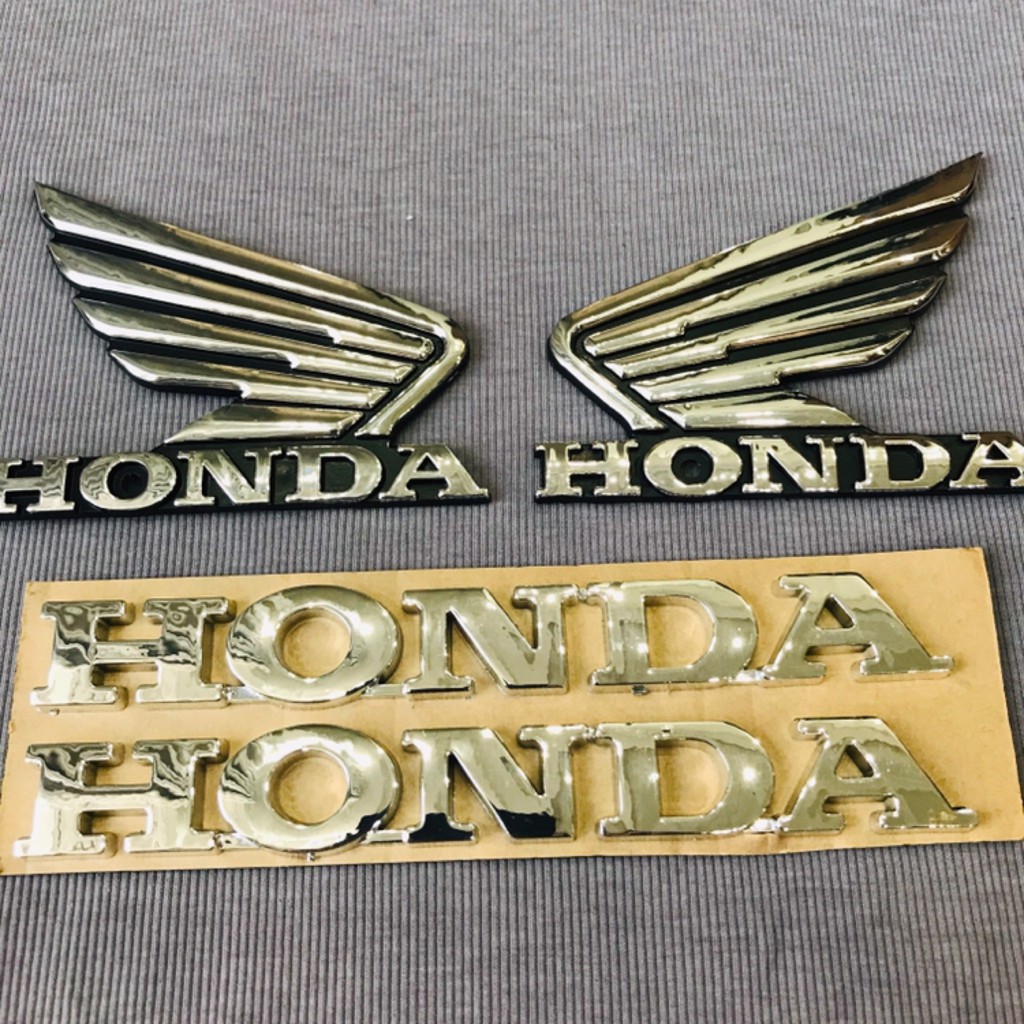 Tem dán xe máy cặp cánh chim honda và cặp chữ Honda lớn 2 màu vàng và bạc sắc nét