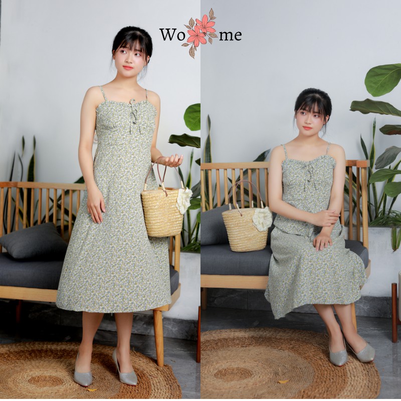 Váy hoa nhí 2 dây lơ ngực dáng dài suông đi biển, đi chơi, mặc nhà hàng cao cấp | BigBuy360 - bigbuy360.vn