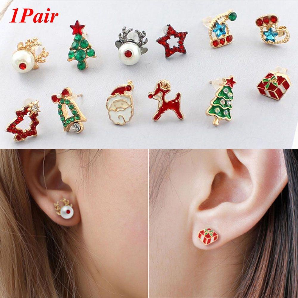 1 Đôi Bông Tai Họa Tiết Giáng Sinh Dễ Thương Dành Cho Nữ