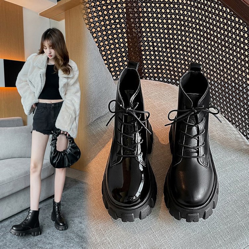 Bốt Nữ Cổ Ngắn Đế Cao 4 Cm Buộc Dây Boot Nữ Cổ Ngắn Phong Cách Ulzzang Hàn Quốc  BOT01-Molita