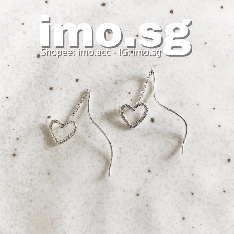 Bông tai trái tim bạc dài imo.sg xinh xắn xịn sò chanh sả phong cách Hàn Quốc ulzzang