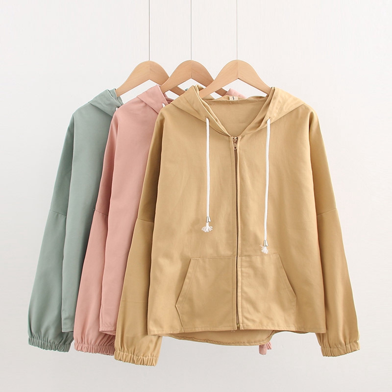 Áo hoodie ngắn vải mỏng thiết kế tai mèo dễ thương phong cách nhật bản