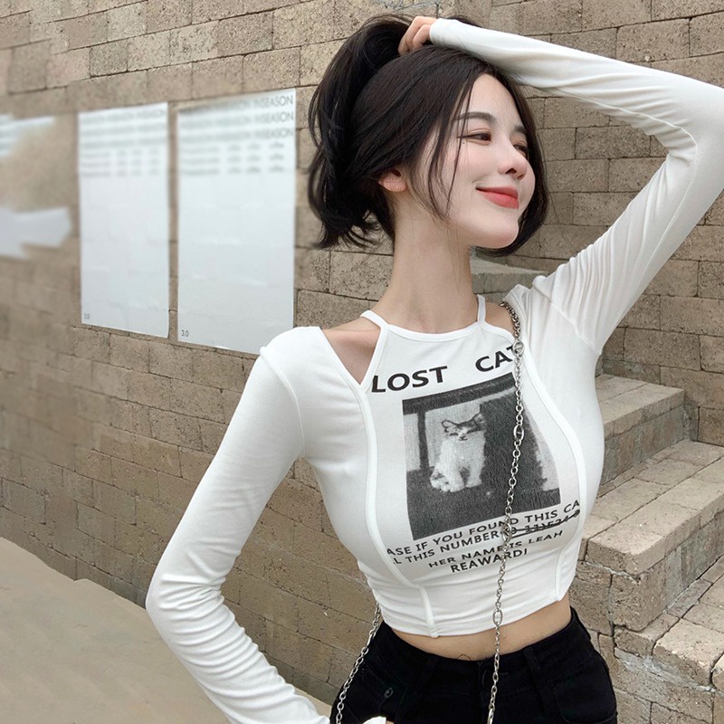 Áo thun lửng tay dài cổ V quyến rũ cho nữ