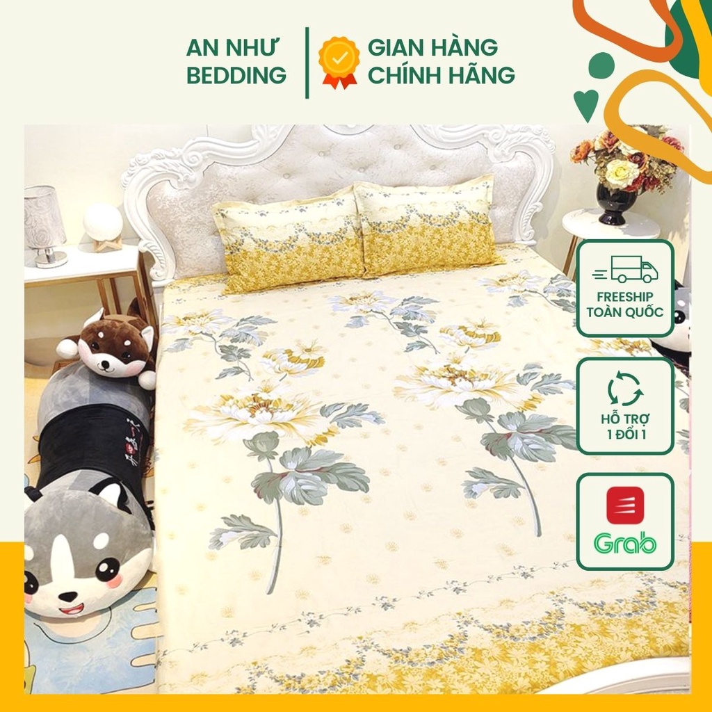 Bộ ga gối 💖2m💖 drap giường poly, ga trải giường + 2 vỏ gối nằm hoa lá An Như Bedding