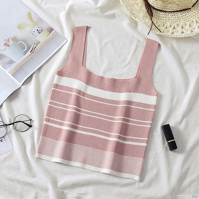 Áo Hai Dây Dệt Kim Hoạ Tiết Kẻ Sọc Kiểu Dáng Quyến Rũ