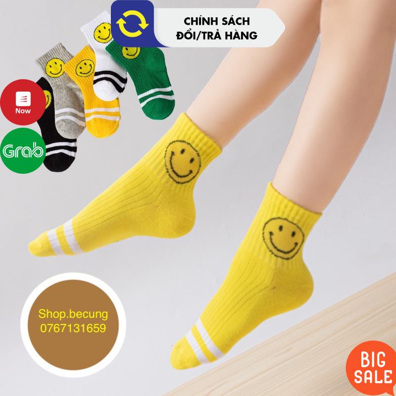 Tất cổ cao cho bé gái bé trai từ 1-15 tuổi hình mặt cười đáng yêu chất vải Cotton dày dặn Vớ cổ cao cho bé mềm đẹp
