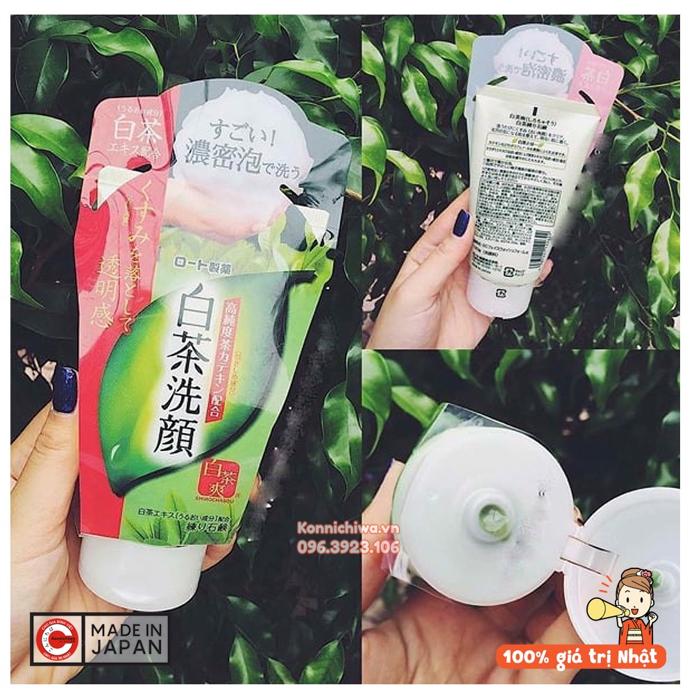 Sữa rửa mặt trà xanh Shirochasou ROHTO Green Tea Foam 120g nội địa Nhật, ngừa mụn, dưỡng ẩm, kiềm dầu - 4987241122622
