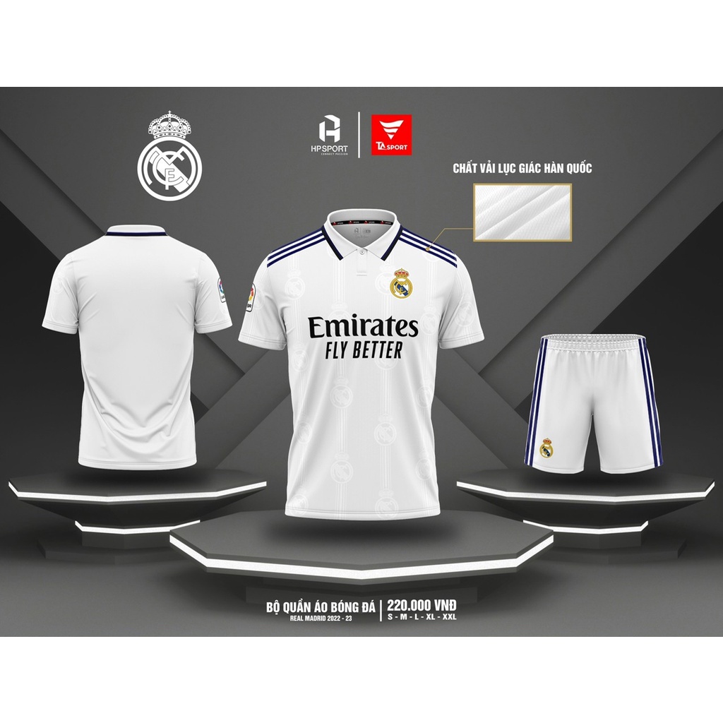 Bộ quần áo bóng đá CLB Real Madrid 22-23 vải mè lục giác - Alex Sport
