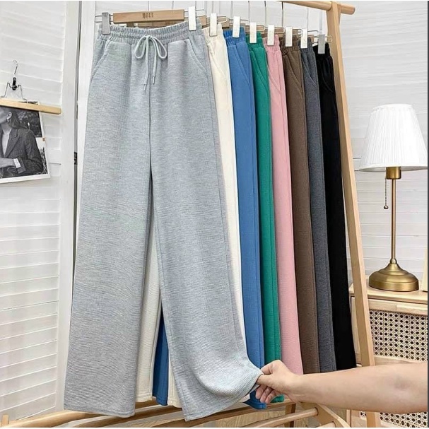 Quần ống rộng nữ cạp chun lưng cao dáng suông dài chất vải CaRo Đẹp Tuyệt