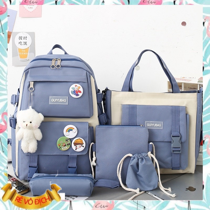 Set 4 món ba lô + túi đi học  canvas đựng sách và laptop thời trang cho các cô gái tuổi teen