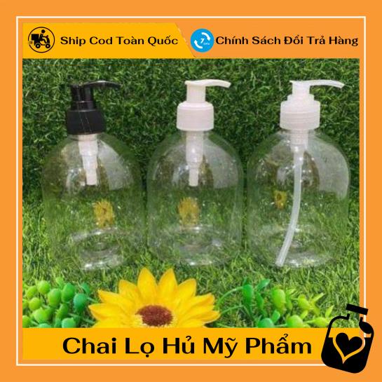 Chai Chiết Mĩ Phẩm ❤ TOP GIÁ RẺ ❤ Chai nhựa pet vòi nhấn 500ml lùn chiết mỹ phẩm , phụ kiện du lịch