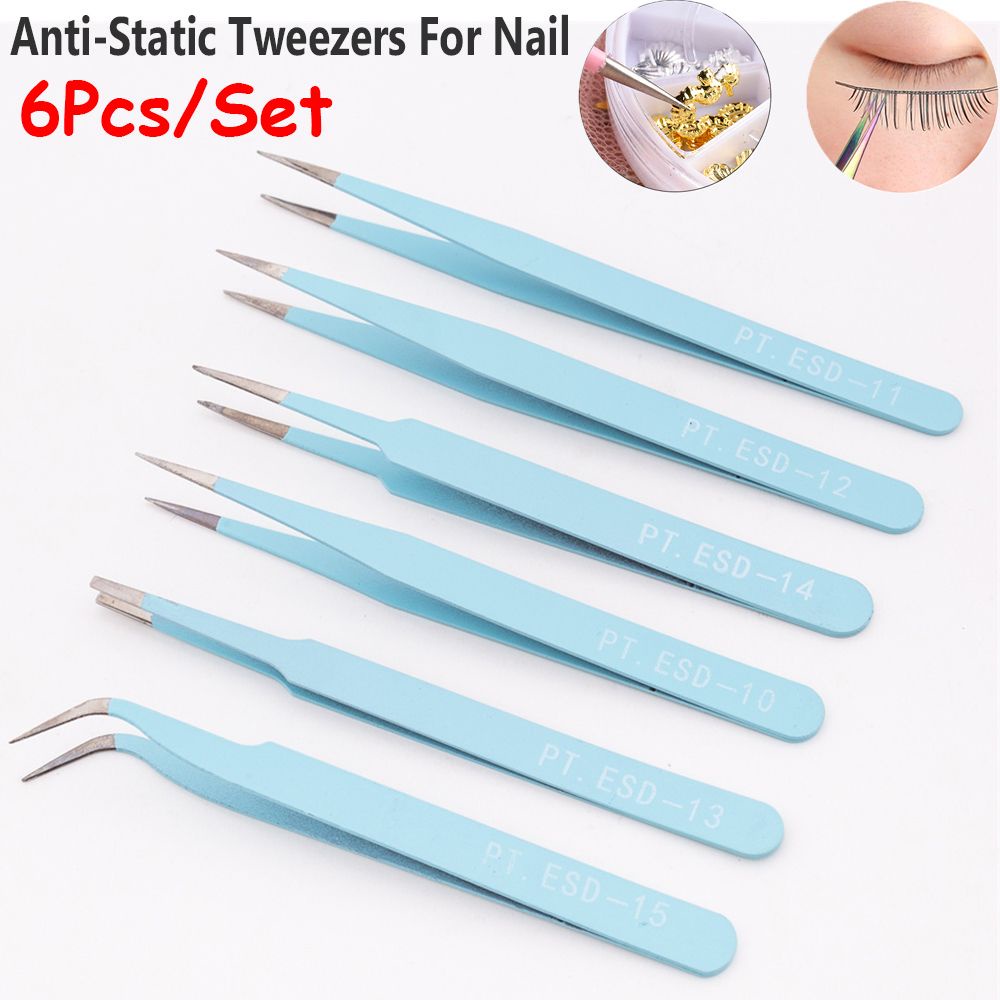 [Hàng mới về] Bộ 6 nhíp cong/thẳng bằng thép không gỉ chống tĩnh điện diy