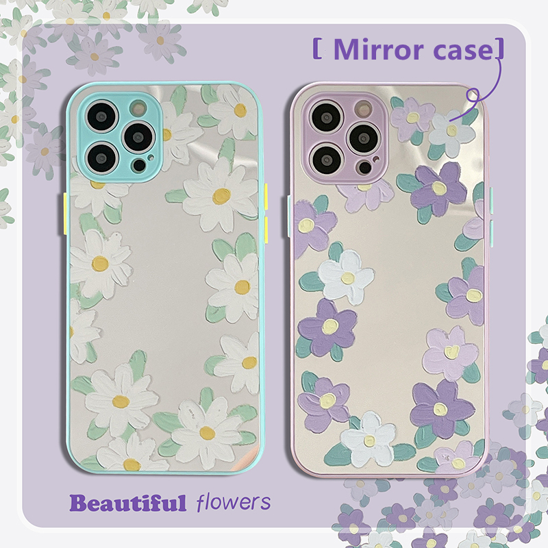 Fresh style oil painting flowers mirror camera protection, anti-fall phone case For iPhone 12 Pro Max 12Pro 12 Mini iPhone SE2020 11Pro Max 11Pro 11 iX XR XS Max 7 8 Plus Full Coverage case