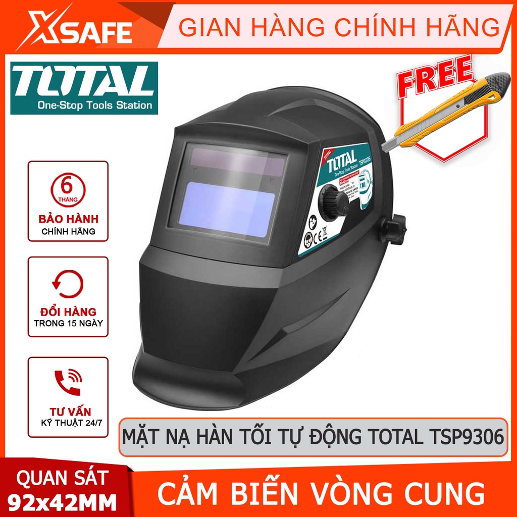 Mặt nạ hàn điện tử TOTAL TSP9306 mặt nạ hàn tự động Vùng quan sát 92×42mm, bảo vệ khỏi tia lửa điện, hơi, khí độc