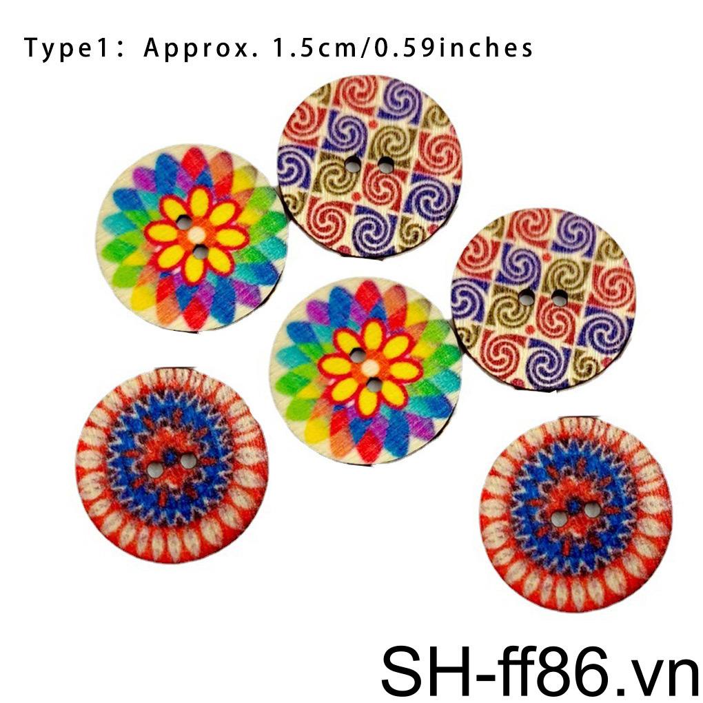 Set 100 Nút Gỗ Tròn Họa Tiết Hoa Nhiều Màu Sắc Làm Đồ Thủ Công DIY
