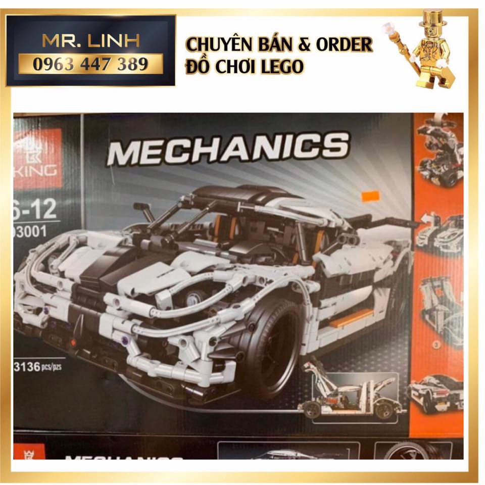 Lego Technic - Lepin 23002 , KING 93001 ( Lắp Ghép Siêu Xe Koenigsegg One 3136 khối )