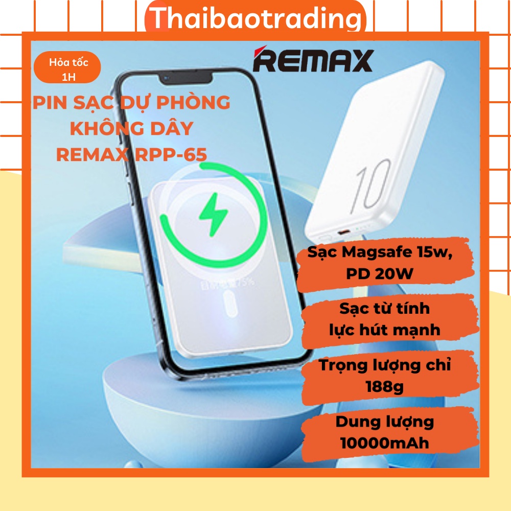 Sạc dự phòng không dây từ tính 15W, sạc nhanh có dây 20W RPP-65 10000mAh