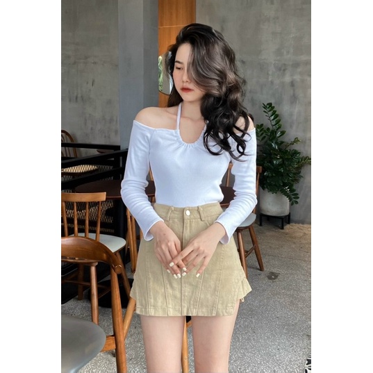 Áo Tay Dài Cổ Yếm Khoét Vai Sexy Chất Thun Gân YUMI BÁN SỈ