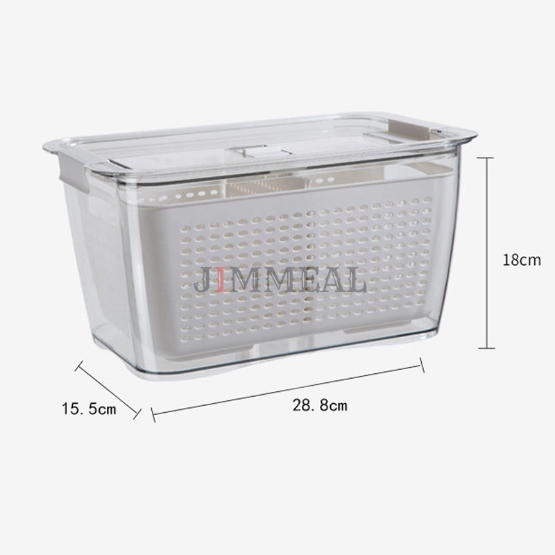 Hộp Nhựa Đựng Thực Phẩm Tủ Lạnh Chia Ngăn Thoát Nước Có Khóa Kín Tiện Dụng 4.5L Hộp Bảo Quản Thực Phẩm Trong Tủ Lạnh