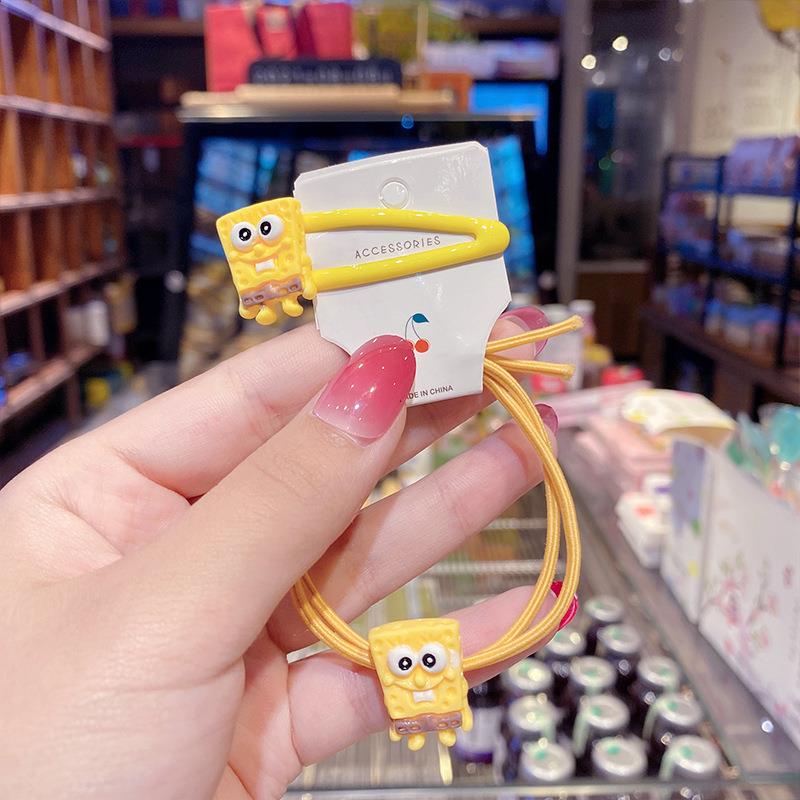 Dây thun cột tóc Hamster trẻ em, kẹp tóc dễ thương hoạt hình SpongeBob cô gái cột tóc đuôi ngựa kết hợp Hàn Quốc