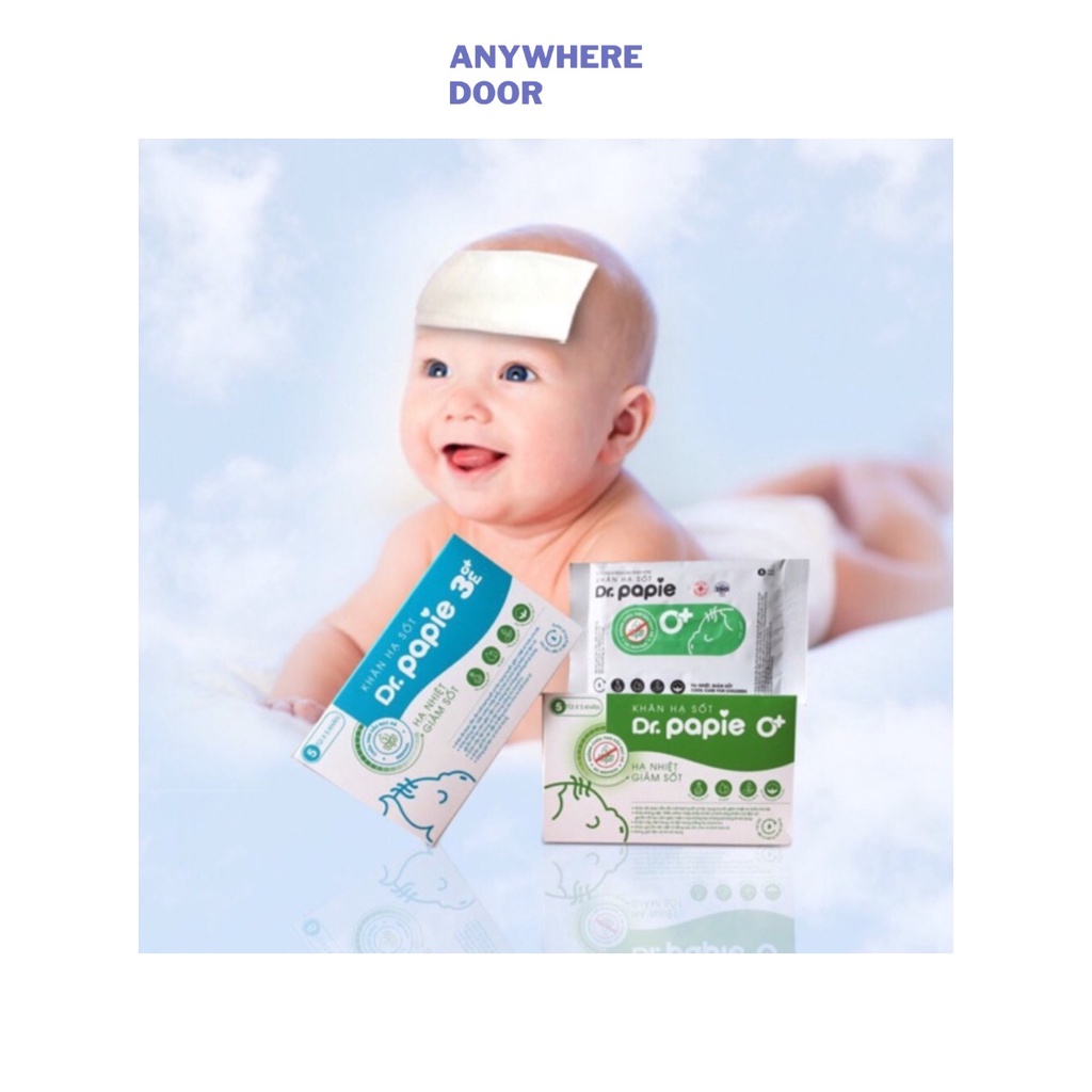 Khăn lau hạ sốt Dr Papie dành cho bé 0m+ và 3m+ hộp 25 tờ