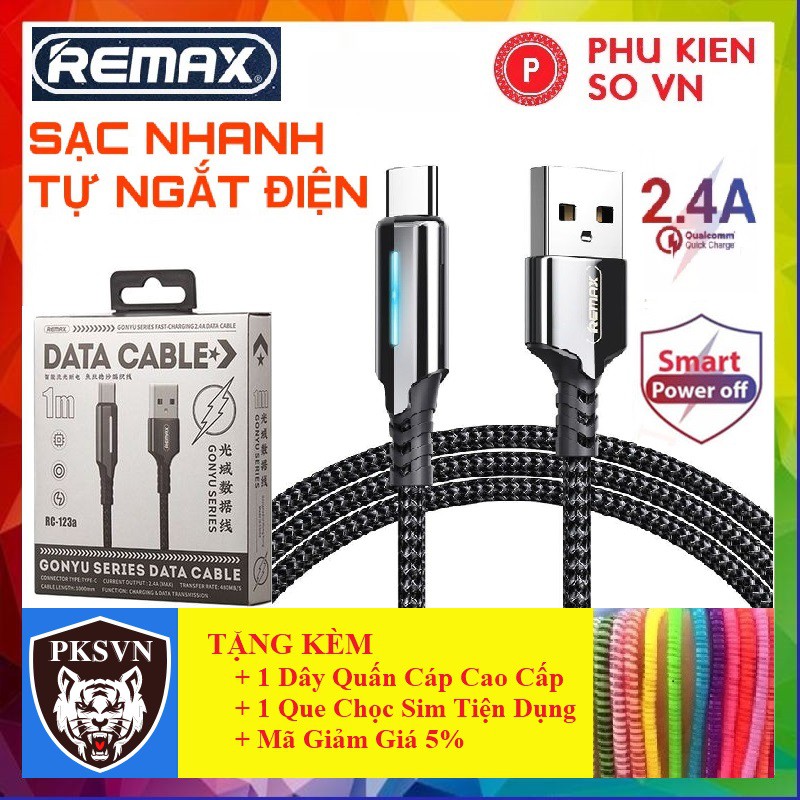 Cáp Sạc Android💝CAO CẤP💝Cáp Sạc Type C Remax RC-123a Dây Sạc Nhanh Tự Ngắt Điện Thông Minh Khi Đầy Pin - Bảo Hành 12T