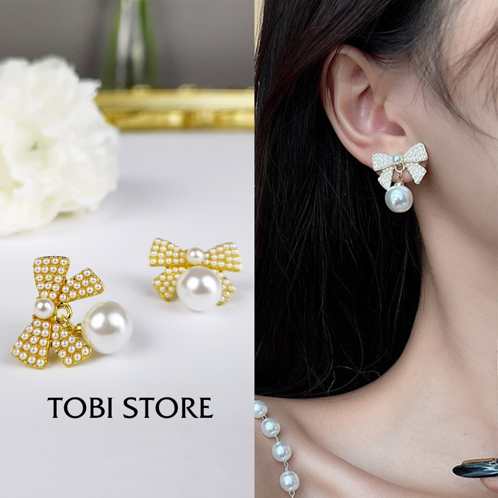 Khuyên tai nữ TOBI STORE nhiều kiểu dáng bông tai dễ thương đính ngọc mạ vàng đáng yêu kiểu tròn, dài, nụ