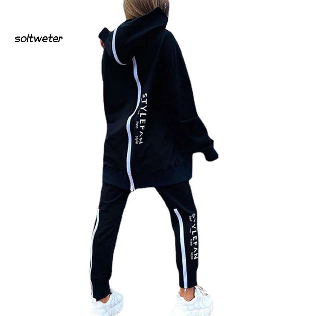 Bộ Áo Hoodie Dài Tay In Chữ + Quần Dài Cỡ Lớn Dễ Phối Đồ Cho Nữ