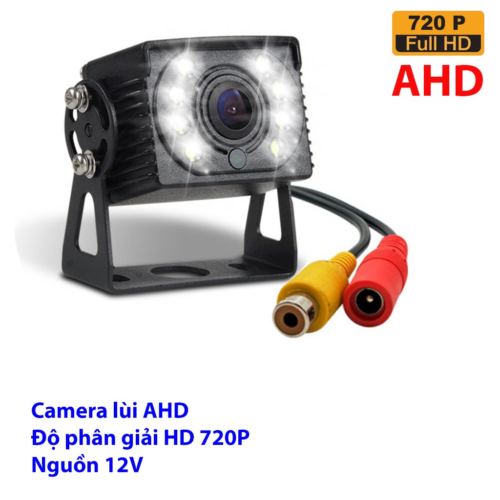 Camera lùi AHD, độ phân giải HD 720P, chân cắm AV, nguồn 12V