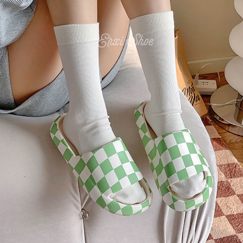 Dép Đi Trong Nhà Đế Dày Họa Tiết Caro Xinh Xắn Thời Trang Cho Nữ