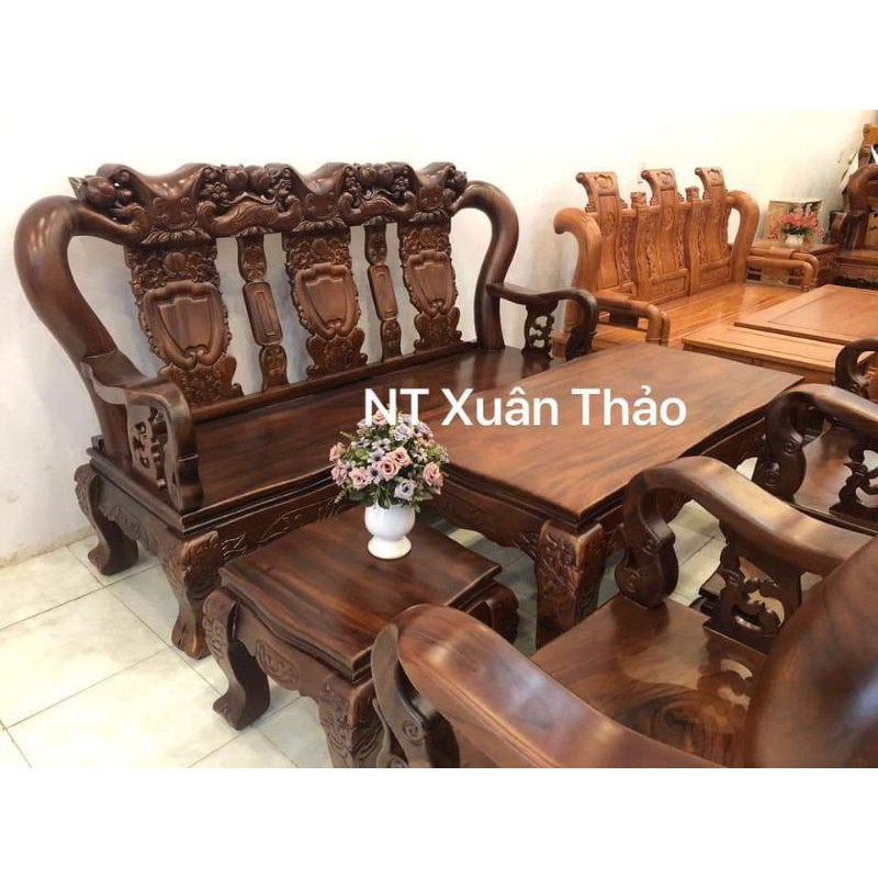 Bộ bàn ghế mẫu đào tiên gỗ me tây ( lim đen ) tay 12 gồm 6 món trang trí phòng khách ( ẢNH THẬT 100% )