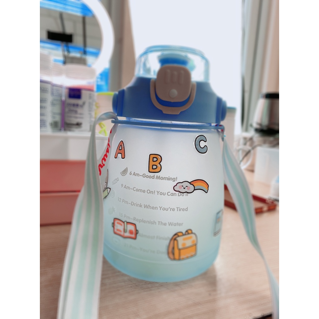 [ NHIỀU MẪU CHỌN LỰA ] Bình nước 2 lít tặng Sticker dành cho người lười uống nước có ống hút, vạch chia nhắc giờ
