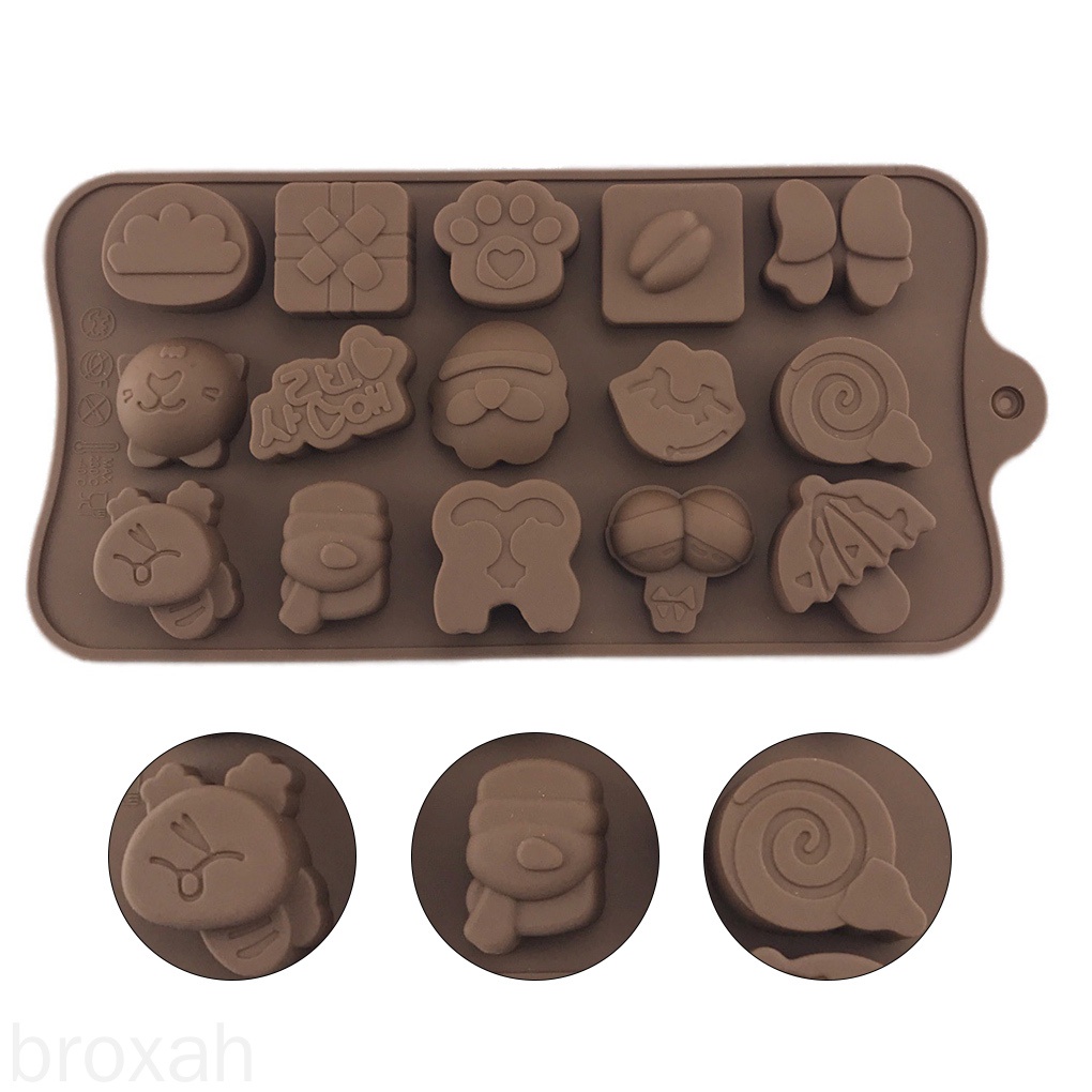 Khuôn silicone làm bánh kẹo 15 ngăn tạo hình nhiều mẫu hoạt hình tùy chọn đáng yêu tiện lợi