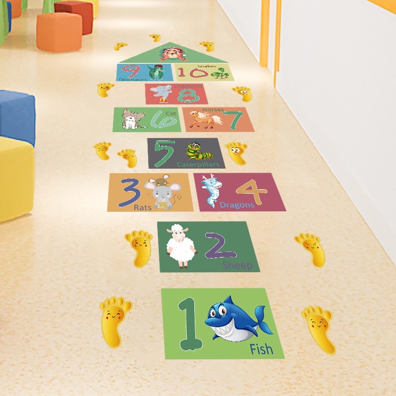 Decal động vật,giấy dán tường,dán sàn ,trang trí phòng, lớp học, trò chơi cho bé/Decal,Hopscotch,Indoor game,Kid game