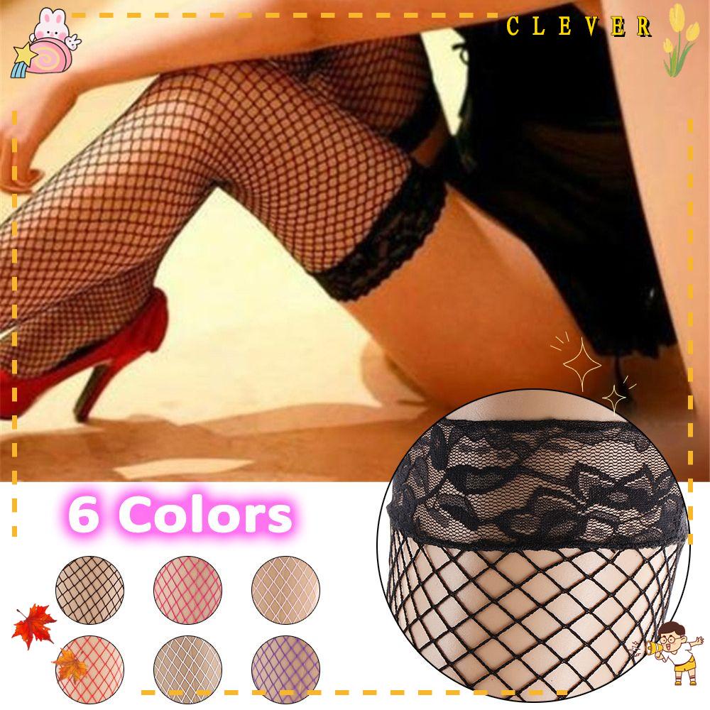 CLEVER Sexy Fishnet Stocking Jacquard Women Lingerie Knee High Stockings Thigh Sheer Elastic Pantyhose Plus Size Tights Hollow Out Mesh/Multicolor