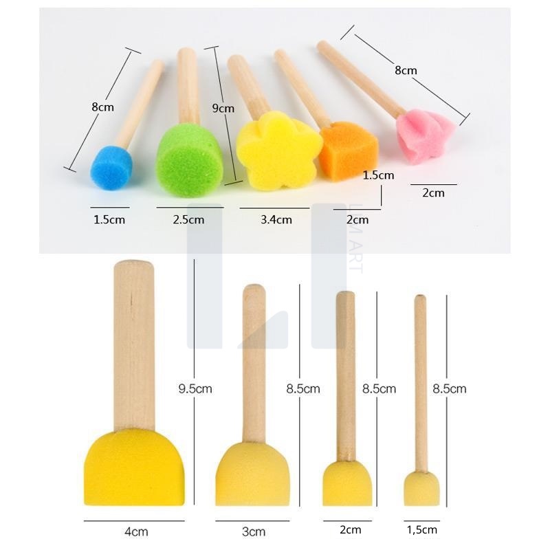 Bộ cọ mút xốp cán gỗ dùng vẽ tranh  - Set cọ bọt biển diy