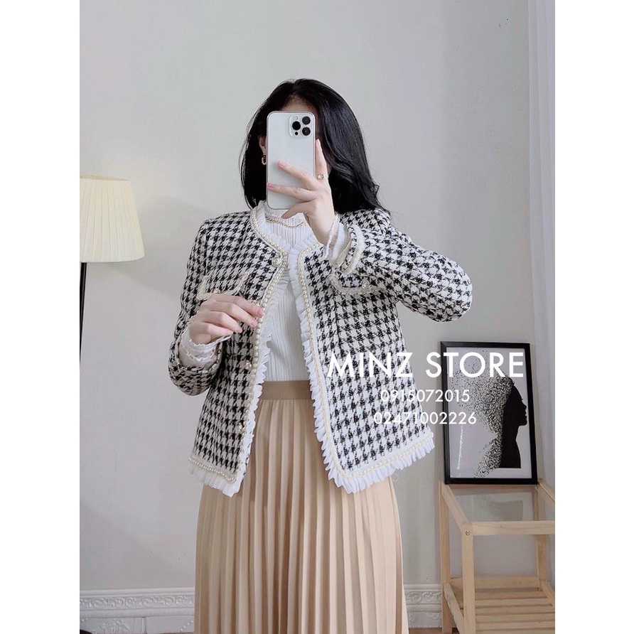 Khoác dạ tweed viền ngọc Minz | BigBuy360 - bigbuy360.vn