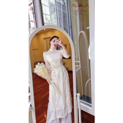 Áo dài ren nổi đính hoa tiểu thư điệu đà kiểu dáng hiện đại tad dài 120, toàn bộ ảnh thật, giá lẻ sát sỉ