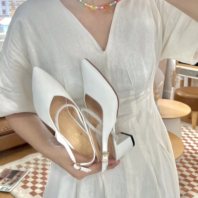 Giày cao gót 5p nữ đế vuông mũi nhọn bít mũi 5 phân shoes paradise L061