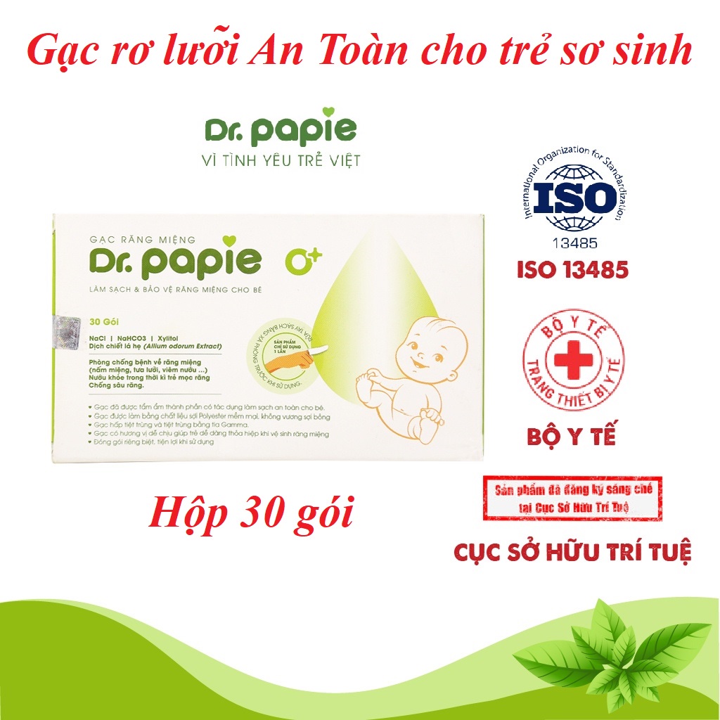 Gạc Rơ Lưỡi Dr Papie Vệ Sinh Răng Miệng Cho Bé Từ Sơ Sinh,Hộp 30 gói, date 2025